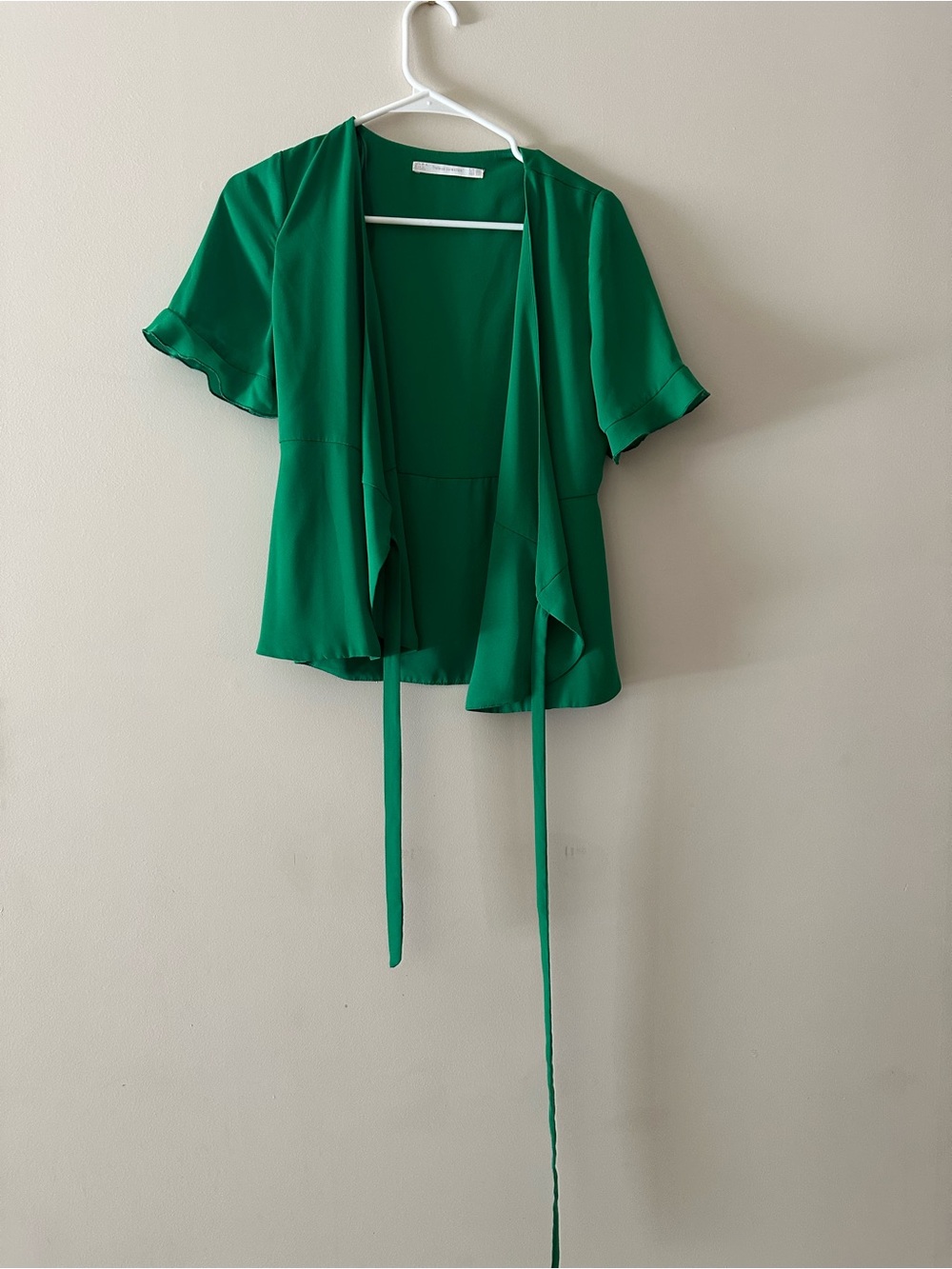Zara Emerald Green Tie Wrap Around Short Sleeve Blouse